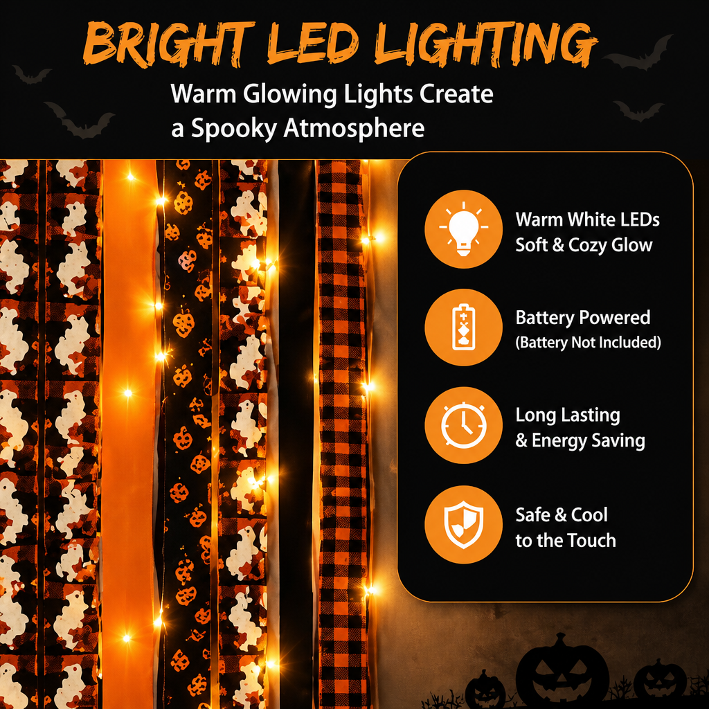 Halloween Pumpkin Ghost Bat Cotton Tassel Wall Banner - Vintage Fabric Hanging Decor For Window, Entryway & Party Display