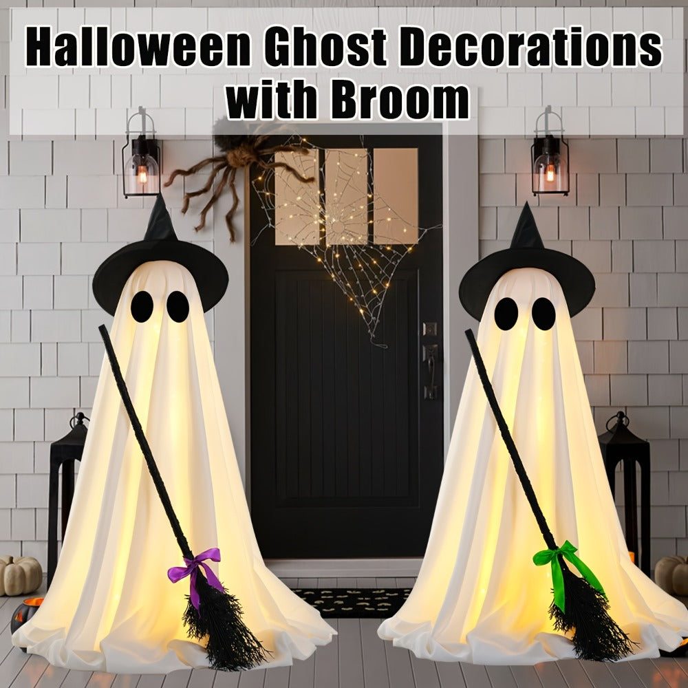 Halloween Ghost with Broom Outdoor Decoration – Eerie Spooky Ghost Ornament for Porch, Yard, Garden & Lawn, Indoor & Outdoor Halloween Party Decor